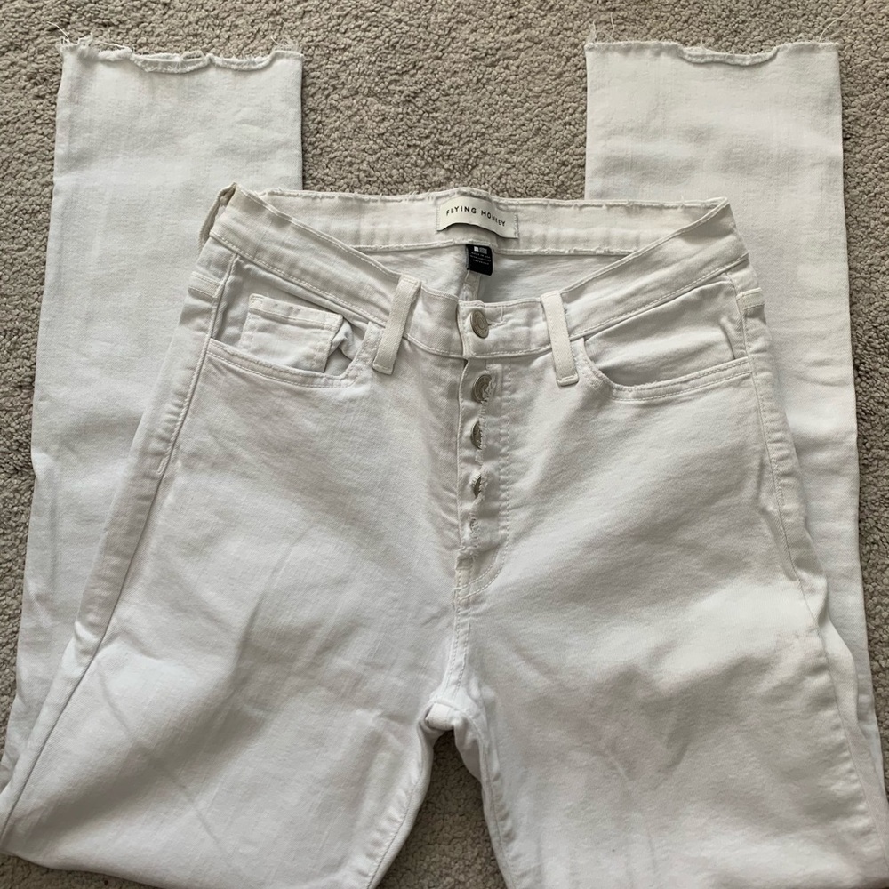 Flying Monkey white button-fly jeans